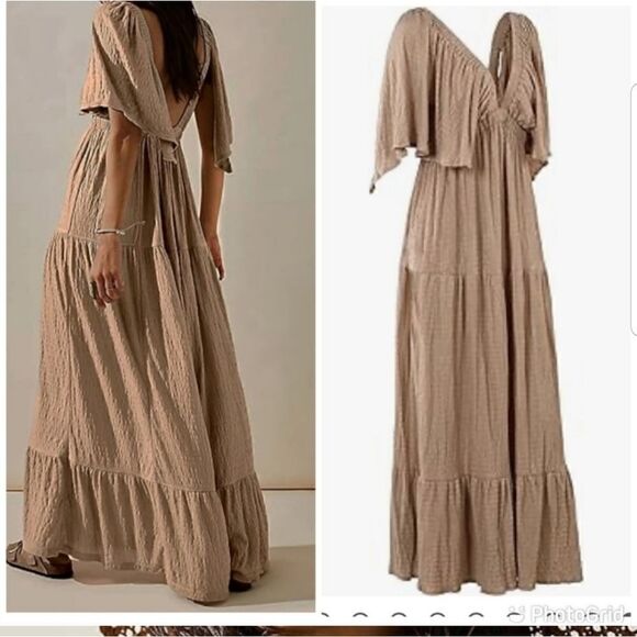 Summer V-Neck, Tiered Silhouette with Flutter Sleeves Maxi Dress - Picture 2 of 13